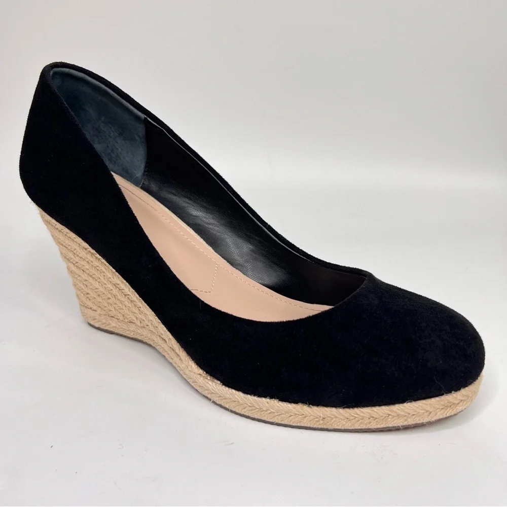 Charles by Charles David Black Faux Suede Espadrille Wedge Pumps